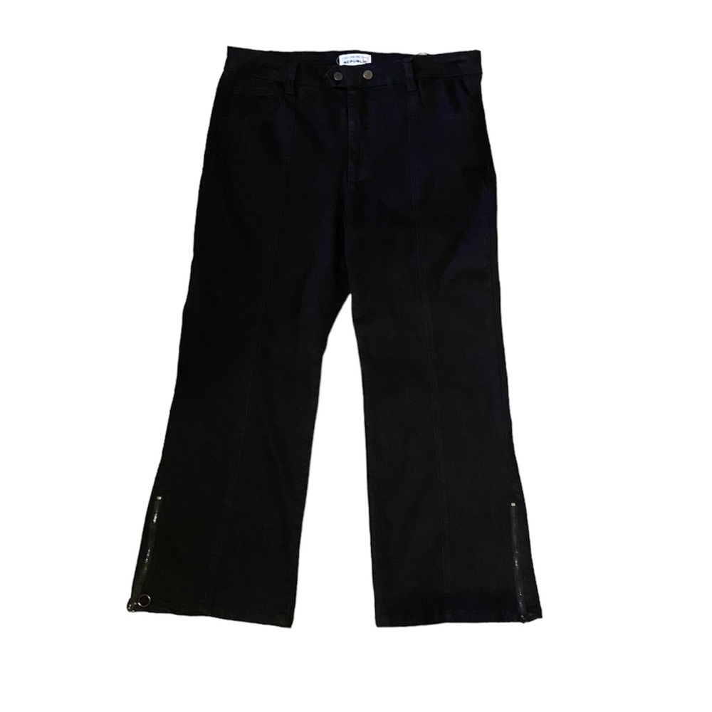 For the Republic 14 Black Crop Wide Leg Jeans with Ankle, Zipper Detail